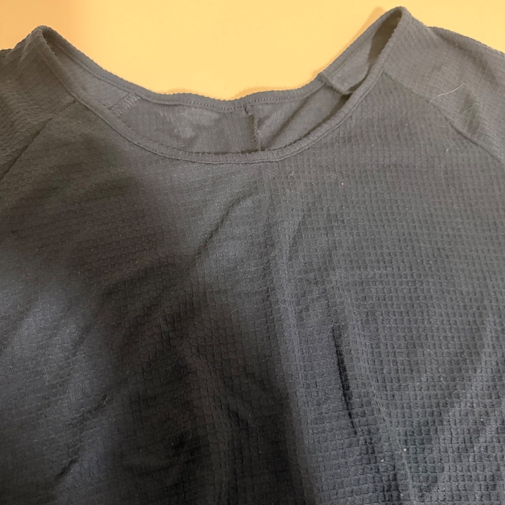 Navy Blue Waffle Knit Scoop Neck Long Sleeve Top XL Raglan Shirt